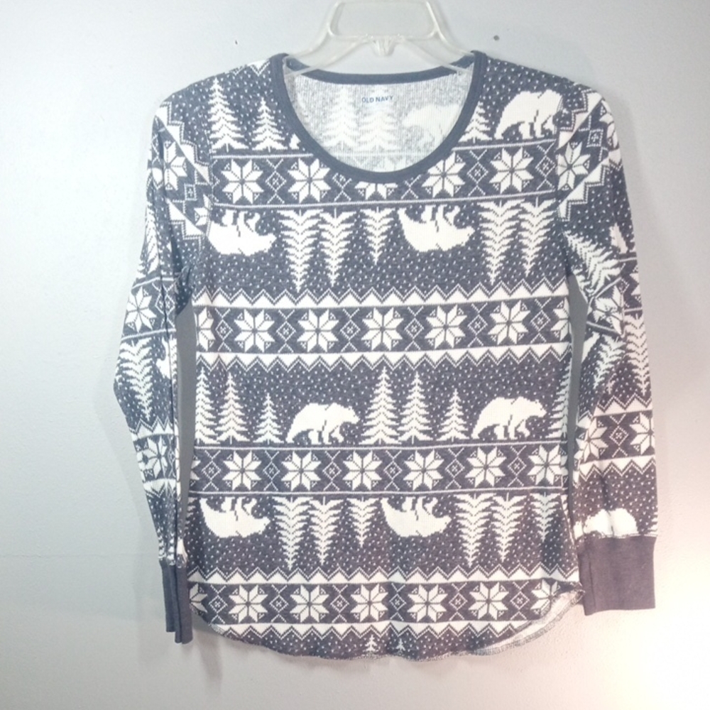 Old Navy Women's Gray/White Thermal Knit Top Size Large